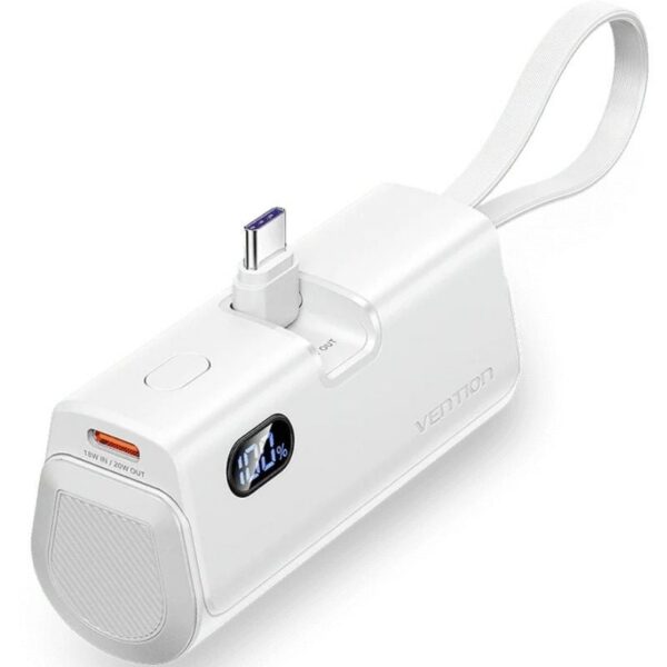Powerbank 4800mAh Vention FHQW0/ 22.5W/ Blanca/ Incluye Cable USB Tipo-C y Lightning 6922794784680 FHQW0 VEN-BAT FHQW0