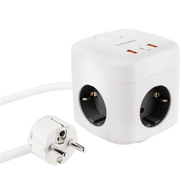 Regleta Nanocable 10.37.0011/ 3 Tomas de corriente/ 2 USB - 1 USB Tipo-C/ Cable 1.4m/ Blanca 8433281016675 10.37.0011 NAN-REGLETA 10 37 0011