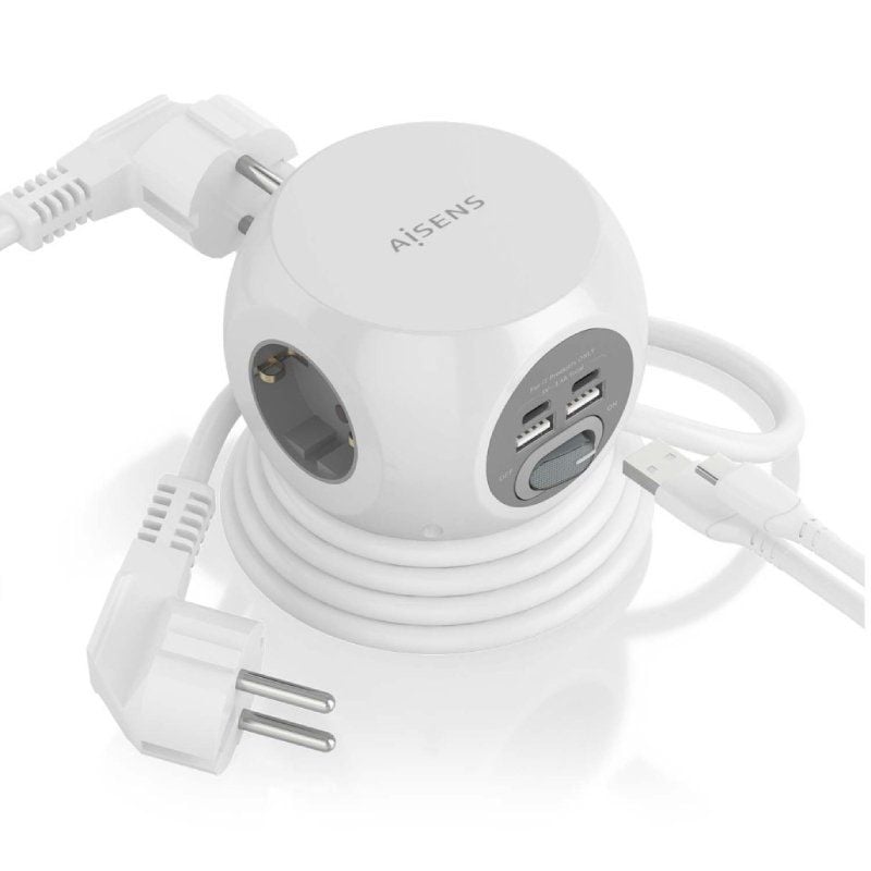 Regleta con Interruptor Aisens ASPS-2A2C04-W/ 3 Tomas de Corriente/ 2 USB Tipo-C/ 2 USB/ Cable 1.4m/ Blanco - Imagen 2