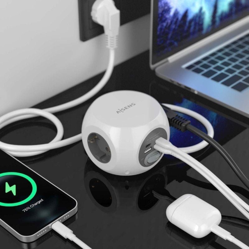 Regleta con Interruptor Aisens ASPS-2A2C04-W/ 3 Tomas de Corriente/ 2 USB Tipo-C/ 2 USB/ Cable 1.4m/ Blanco - Imagen 5