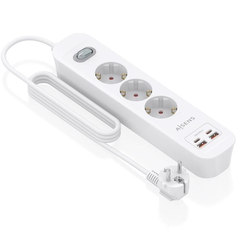 Regleta con Interruptor Aisens ASPS-2A2C10-W/ 3 Tomas de Corriente/ 2 USB - 2 USB Tipo-C/ Cable 1.4m/ Blanco - Imagen 2