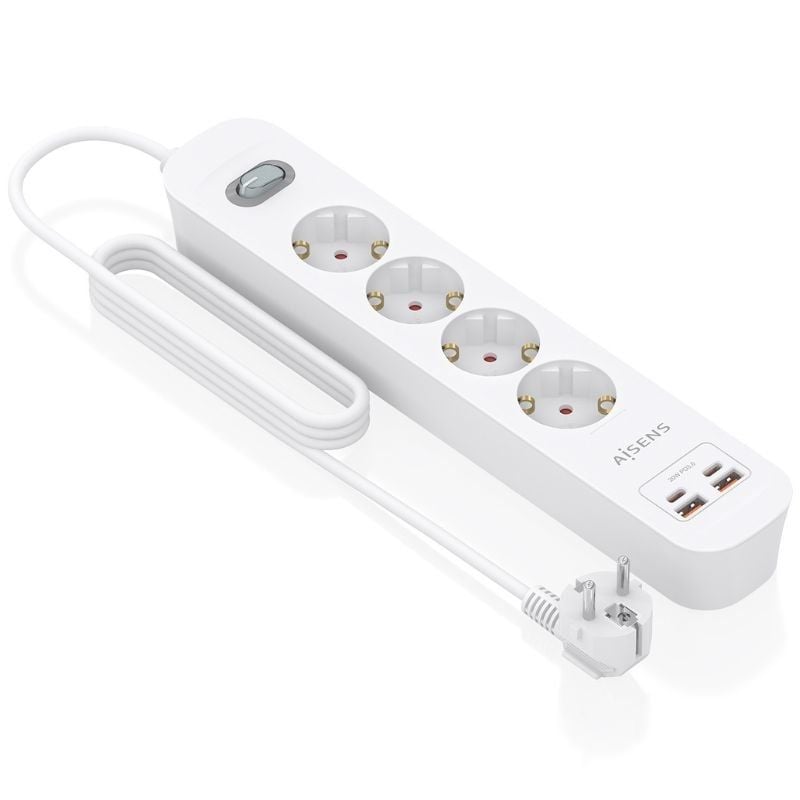 Regleta con Interruptor Aisens ASPS-2A2C12-W/ 4 Tomas de Corriente/ 2 USB - 2 USB Tipo-C/ Cable 1.4m/ Blanco - Imagen 2