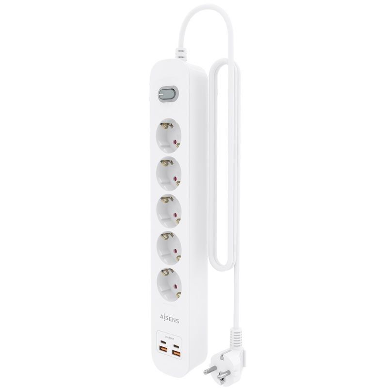 Regleta con Interruptor Aisens ASPS-2A2C14-W/ 5 Tomas de Corriente/ 2 USB - 2 USB Tipo-C/ Cable 1.4m/ Blanco - Imagen 3