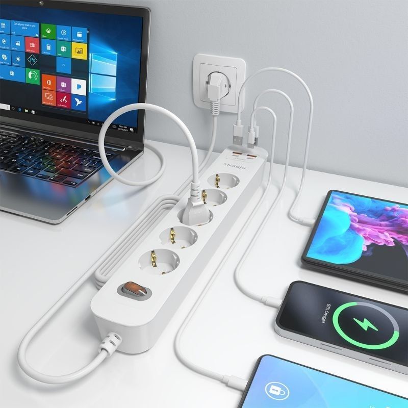 Regleta con Interruptor Aisens ASPS-2A2C14-W/ 5 Tomas de Corriente/ 2 USB - 2 USB Tipo-C/ Cable 1.4m/ Blanco - Imagen 5