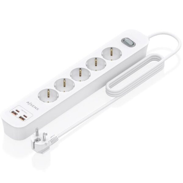 Regleta con Interruptor Aisens ASPS-2A2C14-W/ 5 Tomas de Corriente/ 2 USB - 2 USB Tipo-C/ Cable 1.4m/ Blanco 8435739904466 ASPS-2A2C14-W AIS-REGLETA ASPS-2A2C14-W