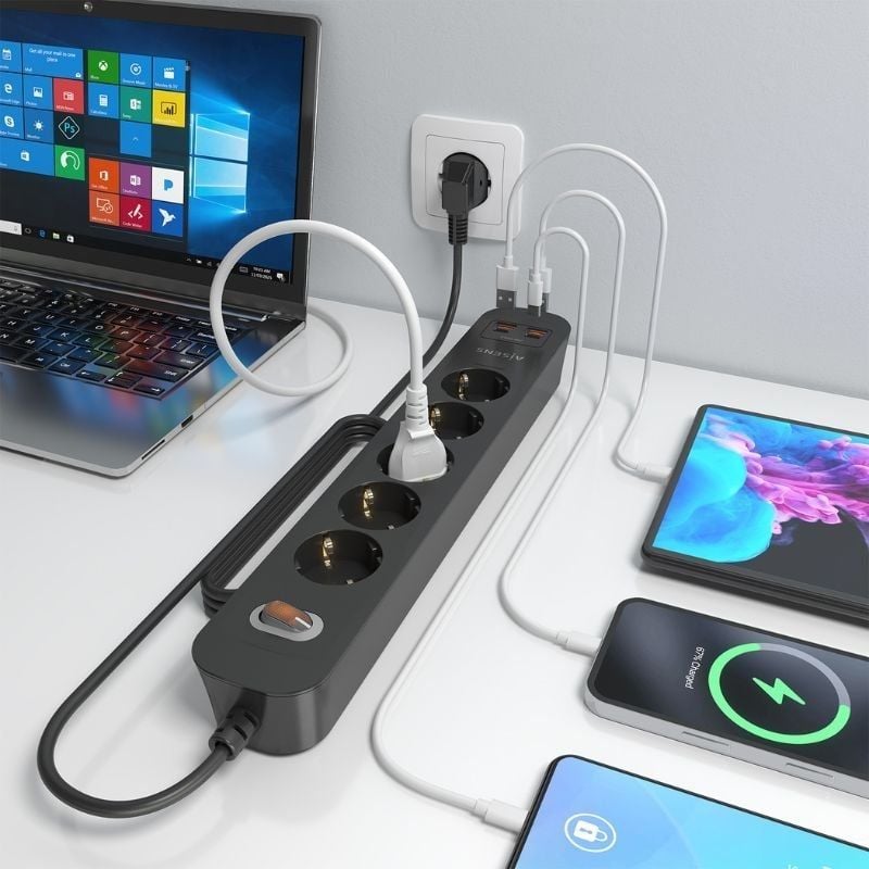 Regleta con Interruptor Aisens ASPS-2A2C15-BK/ 5 Tomas de Corriente/ 2 USB - 2 USB Tipo-C/ Cable 1.4m/ Negro - Imagen 5