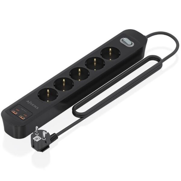 Regleta con Interruptor Aisens ASPS-2A2C15-BK/ 5 Tomas de Corriente/ 2 USB - 2 USB Tipo-C/ Cable 1.4m/ Negro 8435739904473 ASPS-2A2C15-BK AIS-REGLETA ASPS-2A2C15-BK