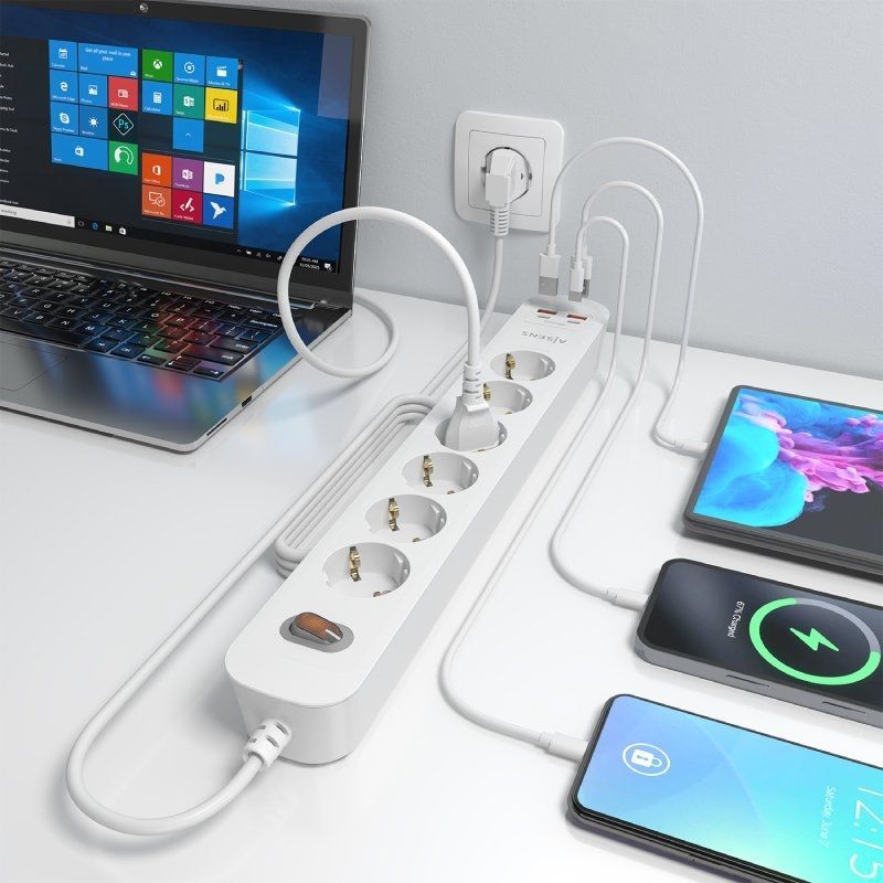 Regleta con Interruptor Aisens ASPS-2A2C16-W/ 6 Tomas de Corriente/ 2 USB - 2 USB Tipo-C/ Cable 1.4m/ Blanco - Imagen 4