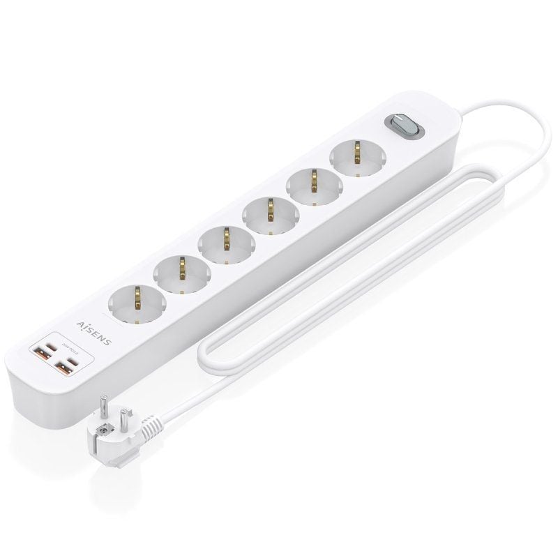 Regleta con Interruptor Aisens ASPS-2A2C16-W/ 6 Tomas de Corriente/ 2 USB - 2 USB Tipo-C/ Cable 1.4m/ Blanco 8435739904480 ASPS-2A2C16-W AIS-REGLETA ASPS-2A2C16-W