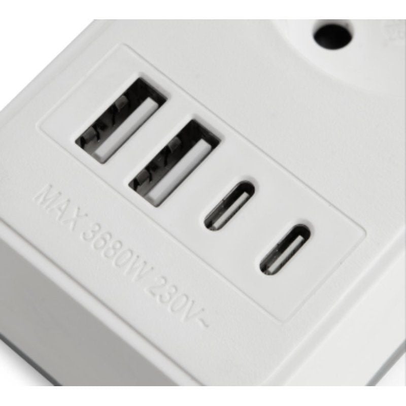 Regleta con Interruptor Orbegozo EN 3100/ 3 Tomas de Corriente/ 2 USB/ 2 USB Tipo-C/ Cable 1.4m/ Blanca - Imagen 3