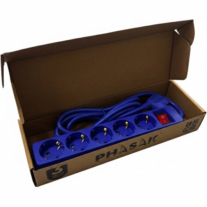 Regleta con Interruptor Phasak BN 0825/ 5 Tomas de Corriente/ Cable 1.8m/ Azul - Imagen 2