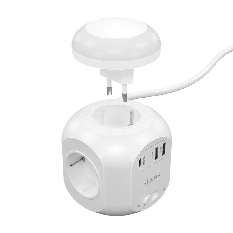 Regleta con Interruptor y Luz Nocturna Aisens ASPS-2A1CLPQ02-W/ 4 Tomas de Corriente/ 1 USB Tipo-C PD/ 2 USB/ Cable 1.8m/ Blanco - Imagen 2