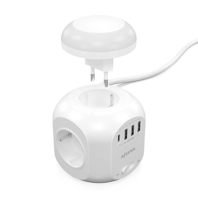Regleta con Interruptor y Luz Nocturna Aisens ASPS-3A1CL01-W/ 4 Tomas de Corriente/ 1 USB Tipo-C/ 3 USB/ Cable 1.8m/ Blanco - Imagen 2