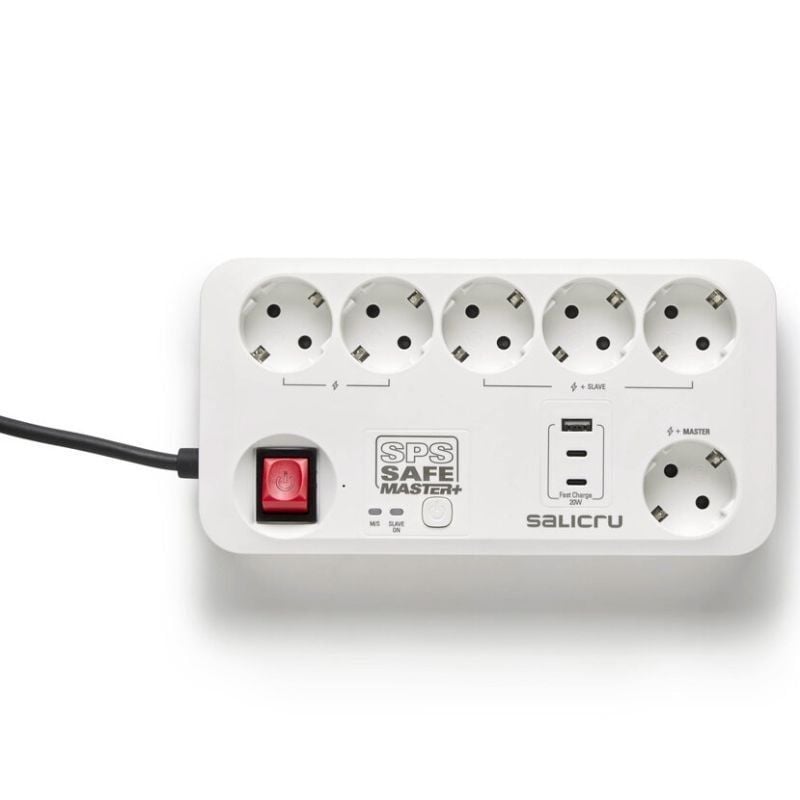 Regleta con interruptor Salicru SAFE MASTER+/ 5 Tomas de corriente/ 1 Master/ 2 USB Tipo-C/ 1 USB/ Cable 1.4m/ Blanca - Imagen 2