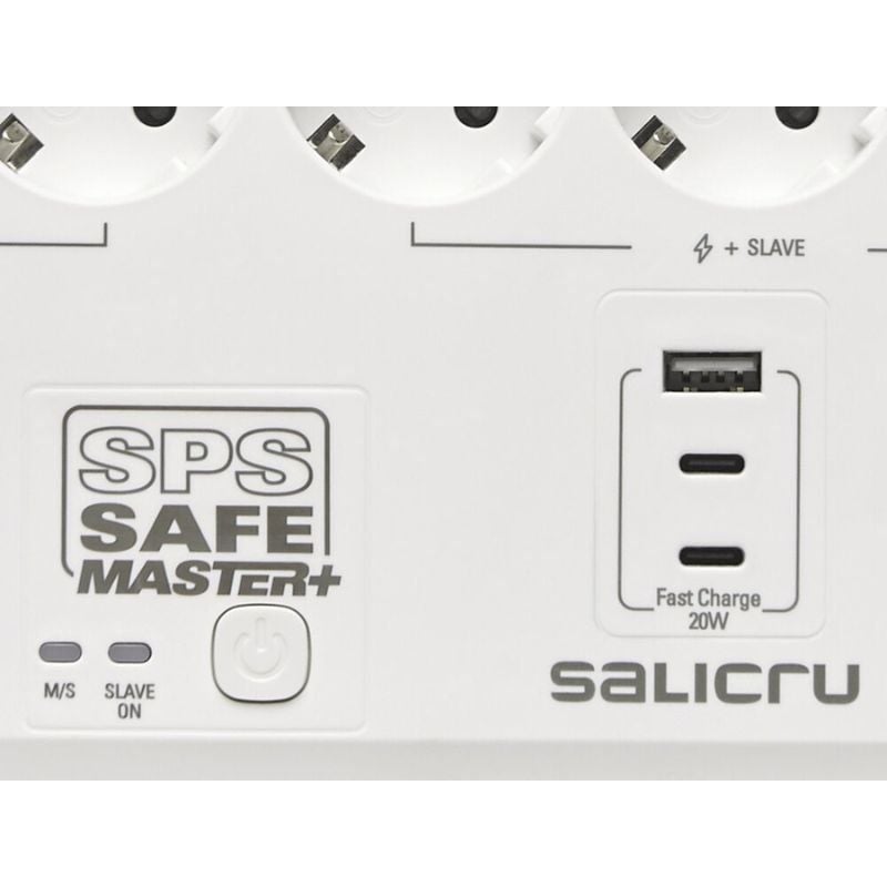 Regleta con interruptor Salicru SAFE MASTER+/ 5 Tomas de corriente/ 1 Master/ 2 USB Tipo-C/ 1 USB/ Cable 1.4m/ Blanca - Imagen 3