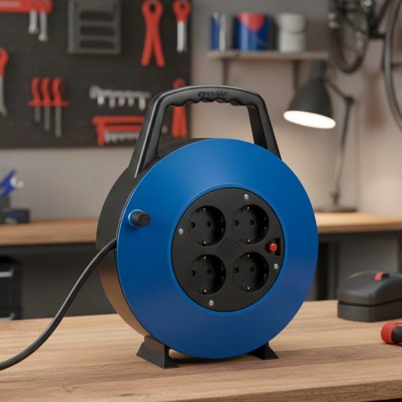 Regleta enrollable Phasak BN 3411/ 4 Tomas de Corriente/ Cable 10m/ Azul - Imagen 2
