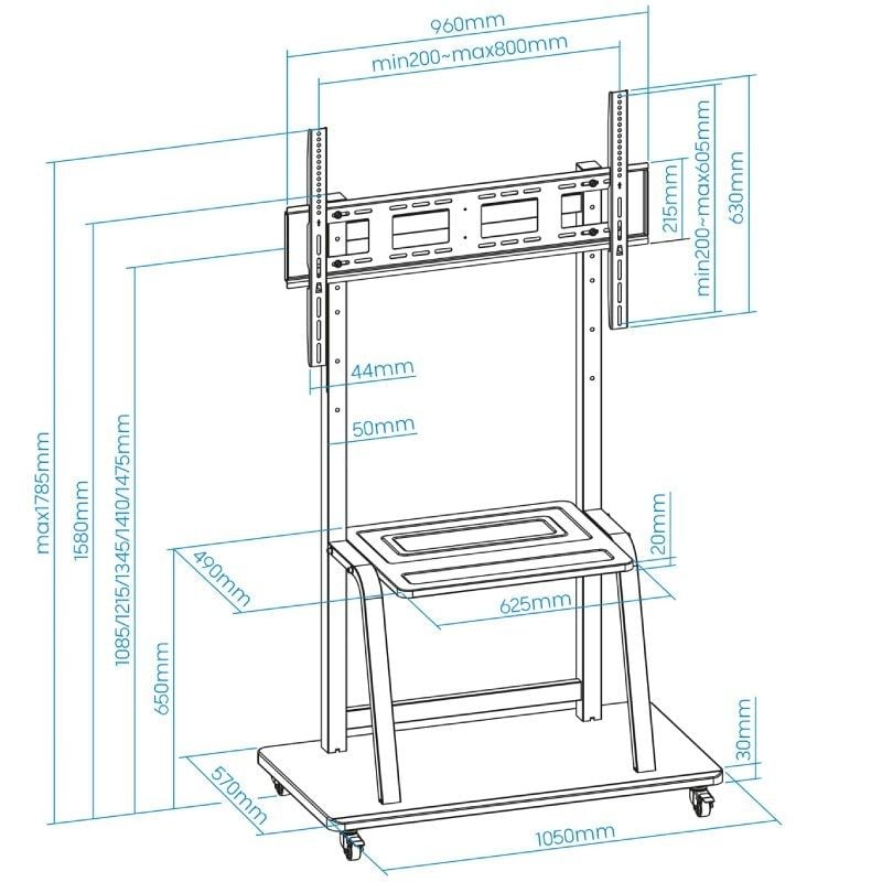 Soporte de Suelo Ajustable con Ruedas TooQ FS20101M-B para TV de 37-100"/ hasta 150kg - Imagen 4