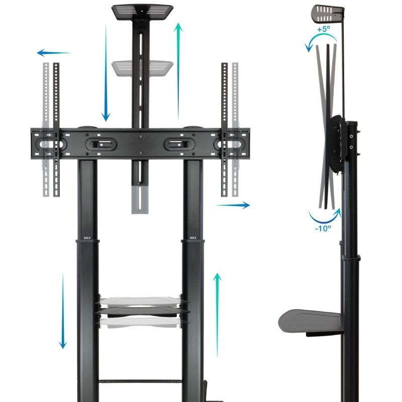 Soporte de Suelo Inclinable/ Ajustable con Ruedas Tooq FS20400HM-B para TV de 60-100"/ hasta 100kg - Imagen 3