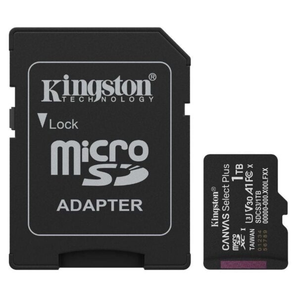 Tarjeta de Memoria Kingston CANVAS Select Plus 1TB microSD XC con Adaptador/ Clase 10/ 150MBs 740617348606 SDCS3/1TB KIN-MICROSD SDCS3 1TB