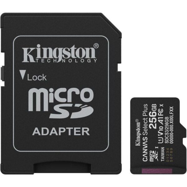 Tarjeta de Memoria Kingston CANVAS Select Plus 256GB microSD XC con Adaptador/ Clase 10/ 150MBs 740617348507 SDCS3/256GB KIN-MICROSD SDCS3 256GB