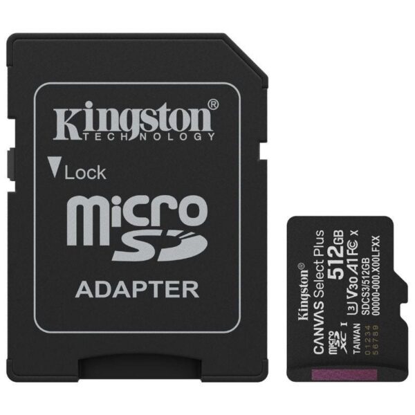 Tarjeta de Memoria Kingston CANVAS Select Plus 512GB microSD XC con Adaptador/ Clase 10/ 150MBs 740617348552 SDCS3/512GB KIN-MICROSD SDCS3 512GB