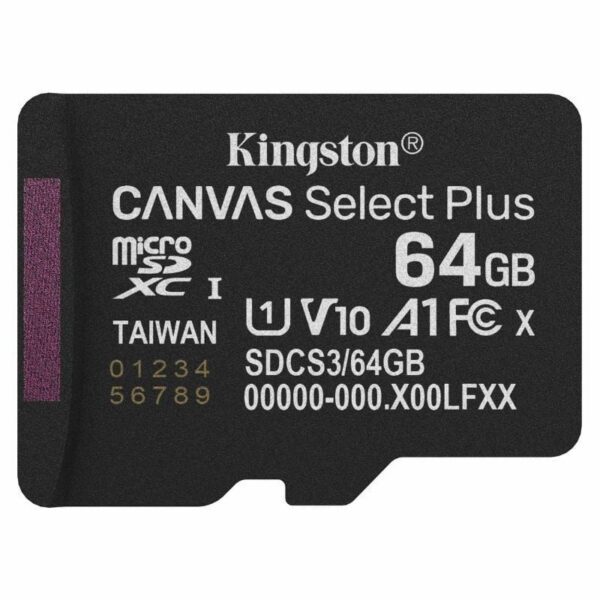 Tarjeta de Memoria Kingston CANVAS Select Plus 64GB microSD XC/ Clase 10/ 100MBs 740617348439 SDCS3/64GBSP KIN-MICROSD SDCS3 64GBSP