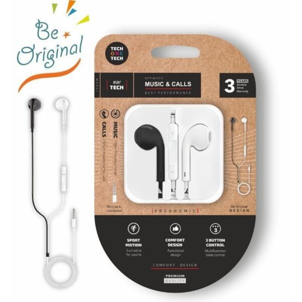 Auriculares Intrauditivos Tech One Tech earTECH B&W Be Original TEC1011/ con Micrófono/ Mini Jack 3.5/ Blanco y Negro 8436546594666 TEC1011 TOT-AUR TEC1011