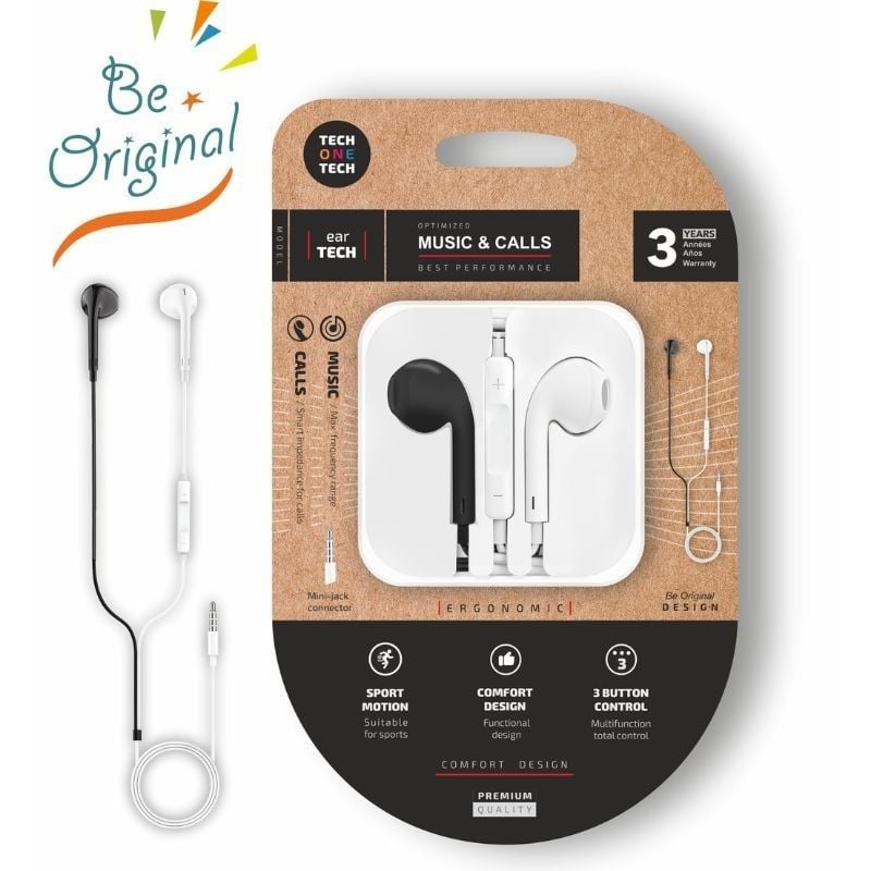 Auriculares Intrauditivos Tech One Tech earTECH B&W Be Original TEC1011/ con Micrófono/ Mini Jack 3.5/ Blanco y Negro 8436546594666 TEC1011 TOT-AUR TEC1011