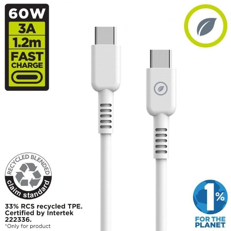 Cable USB 2.0 Tipo-C Muvit For Change MCUSC0008/ USB Tipo-C Macho - USB Tipo-C/ Hasta 60W/ 480Mbps/ 1.2m/ Blanco - Imagen 2