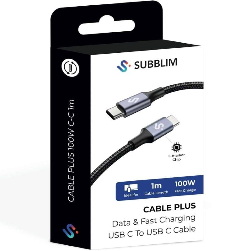 Cable USB 2.0 Tipo-C Subblim Plus/ USB Tipo-C Macho - USB Tipo-C Macho/ Hasta 100W/ 480Mbps/ 1m/ Negro - Imagen 5