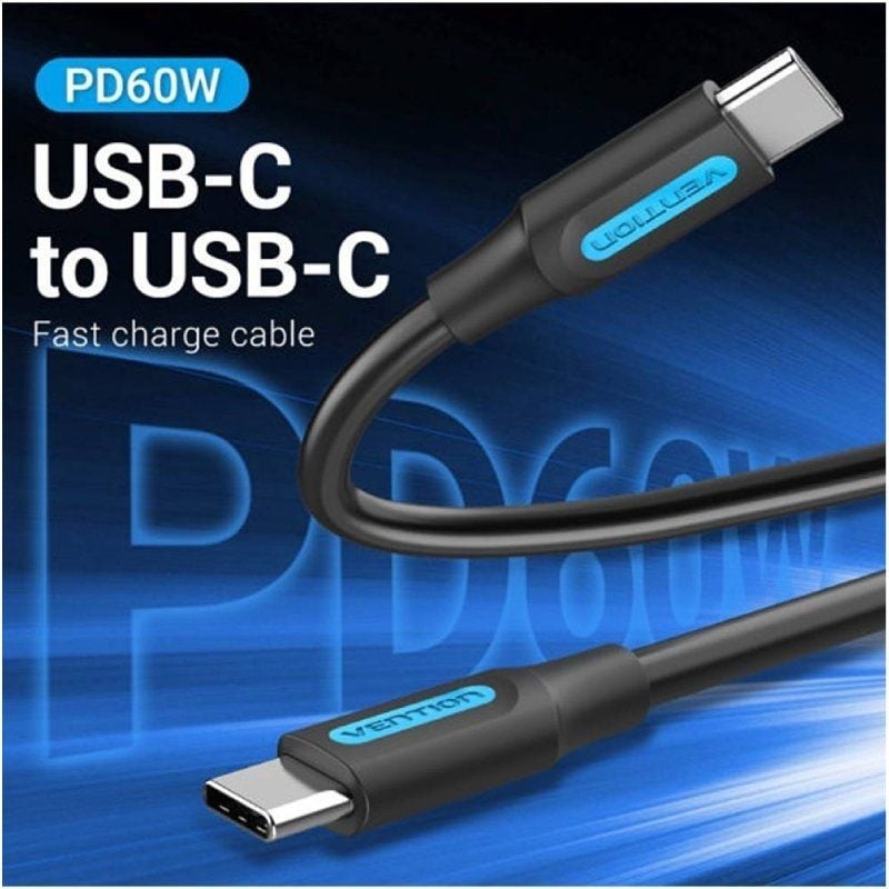 Cable USB 2.0 Tipo-C Vention COSBD/ USB Tipo-C Macho - USB Tipo-C Macho/ Hasta 60W/ 480Mbps/ 50cm/ Negro - Imagen 2