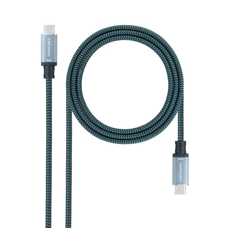 Cable USB 3.1 Tipo-C Nanocable 10.01.4102-COMB/ USB Tipo-C Macho - USB Tipo-C Macho/ Hasta 100W/ 10Gbps/ 2m/ Gris y Negro - Imagen 2