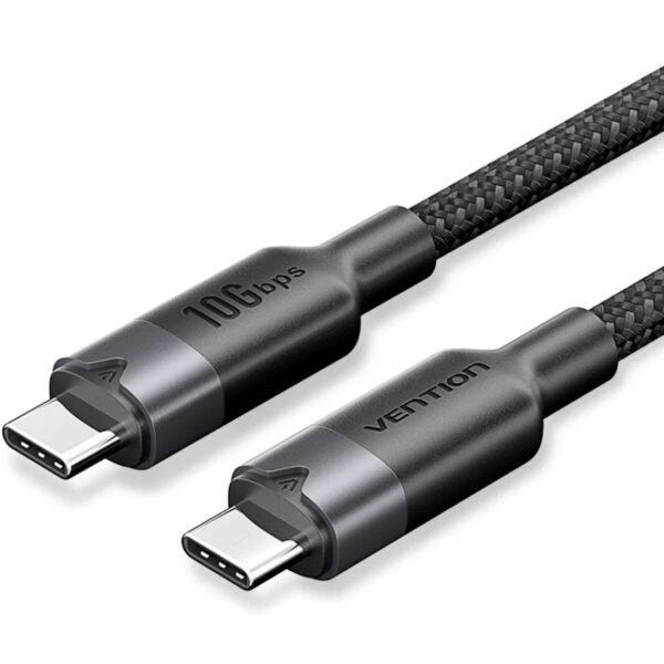 Cable USB 3.2 Tipo-C 5A Vention TRGBF/ USB Tipo-C Macho - USB Tipo-C Macho/ Hasta 100W/ 10Gbps/ 1m/ Negro 6922794789272 TRGBF VEN-CAB TRGBF