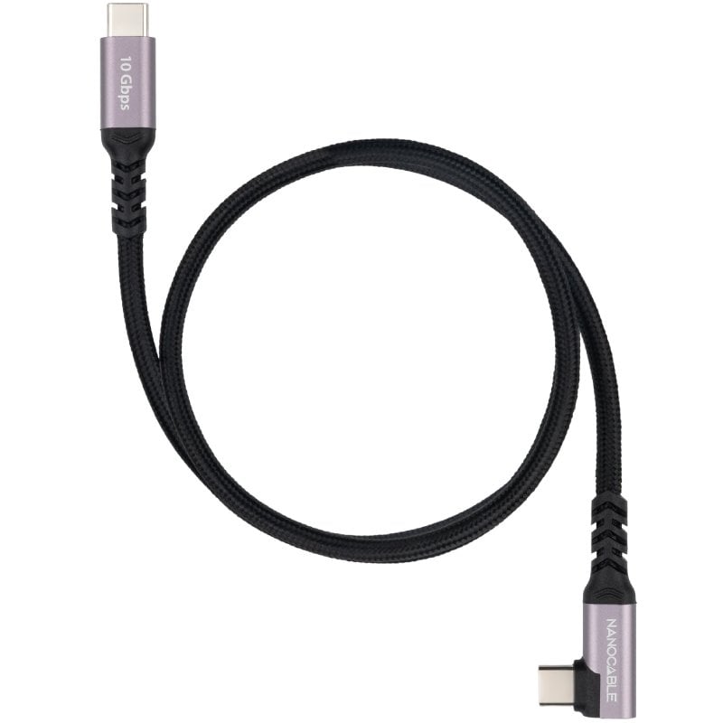 Cable USB 3.2 Tipo-C Acodado Nanocable 10.01.4701/ USB Tipo-C Macho - USB Tipo-C Macho/ Hasta 100W/ 10Gbps/ 1m/ Negro 8433281017306 10.01.4701 NAN-CAB 10 01 4701