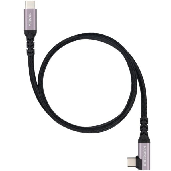 Cable USB 3.2 Tipo-C Acodado Nanocable 10.01.4702/ USB Tipo-C Macho - USB Tipo-C Macho/ Hasta 100W/ 10Gbps/ 2m/ Negro 8433281017313 10.01.4702 NAN-CAB 10 01 4702
