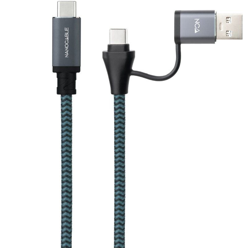 Cable USB 3.2 Tipo-C Nanocable 10.01.4111-COMB/ USB Tipo-C Macho + USB Macho - USB Tipo-C Macho/ Hasta 100W/ 20Gbps/ 1m/ Gris y Negro - Imagen 2