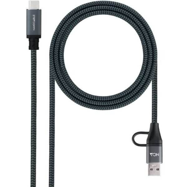 Cable USB 3.2 Tipo-C Nanocable 10.01.4113-COMB/ USB Tipo-C Macho + USB Macho - USB Tipo-C Macho/ Hasta 100W/ 20Gbps/ 3m/ Gris y Negro 8433281017160 10.01.4113-COMB NAN-CAB 10 01 4113-COMB