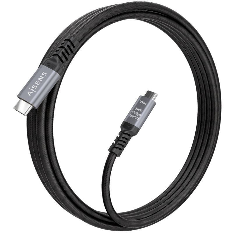 Cable USB 4.0 Tipo-C Aisens A156-0996/ USB Tipo-C Macho - USB Tipo-C Macho/ Hasta 240W/ 40Gbps/ 2m/ Negro - Imagen 3