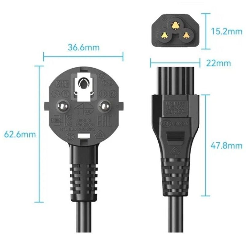 Cable de Alimentación Vention ZCKBAC/ IEC C5 Hembra - CEE7 Macho/ 1.8m/ Negro - Imagen 2