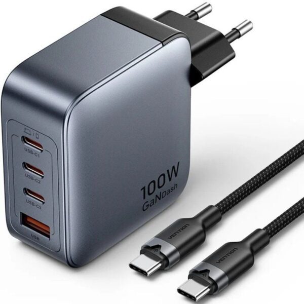 Cargador de Pared GaN Vention TZ-FETH0-EU/ 3xUSB Tipo-C/ 1xUSB/ 100W 6922794790391 TZ-FETH0-EU VEN-CARGA TZ-FETH0-EU