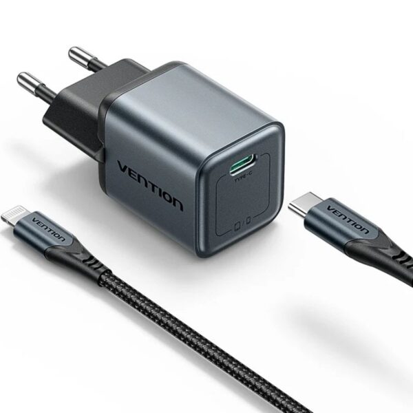 Cargador de Pared GaN Vention TZ-FEVH0-EU/ 1xUSB Tipo-C + Cable Lightning/ 20W 6922794789135 TZ-FEVH0-EU VEN-CARGA TZ-FEVH0-EU