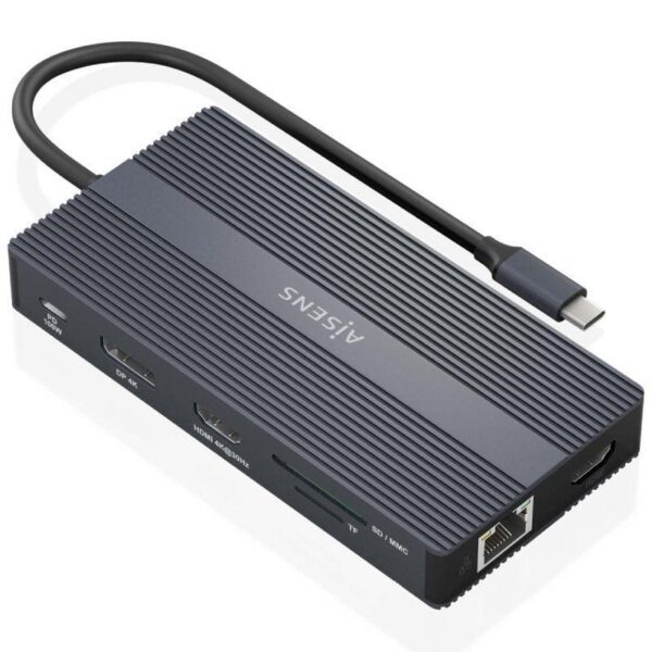 Docking USB Tipo-C Aisens ASUC-12P017-GR/ 2xHDMI 4K/ 4xUSB/ 1xUSB Tipo-C/ 1xRJ45/ 1xDisplayPort/ 1xLector Tarjetas/ 1xUSB Tipo-C PD/ Gris 8435739901328 ASUC-12P017-GR AIS-HUB ASUC-12P017-GR