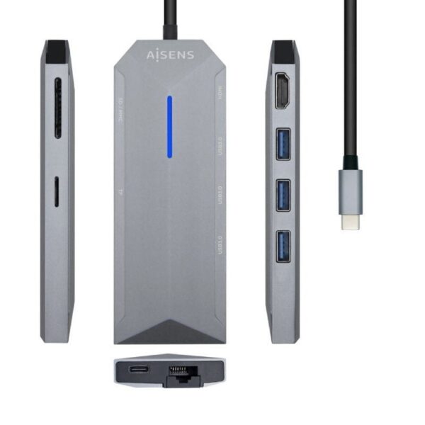 Docking USB Tipo-C Aisens ASUC-8P004-GR/ 1xHDMI 4K/ 3xUSB/ 1xRJ45/ 1xLector Tarjetas / 1xUSB Tipo-C PD/ Gris 8436574707601 ASUC-8P004-GR AIS-HUB ASUC-8P004-GR