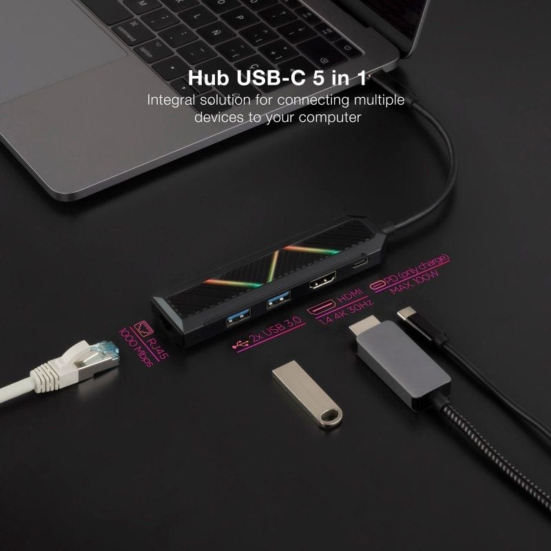 Docking USB Tipo-C Nanocable 10.16.0501/ 2xUSB/ 1xUSB Tipo-C PD/ 1xHDMI/ 1xRJ45/ Negro - Imagen 3