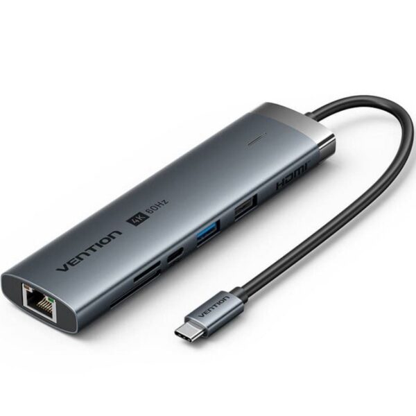 Docking USB Tipo-C Vention TGUHB/ RJ45/ 2xUSB/ 1xUSB Tipo-C/ 1xHDMI/ 1xUSB Tipo-C PD/ 1xLector de Tarjetas/ Gris 6922794788824 TGUHB VEN-HUB TGUHB