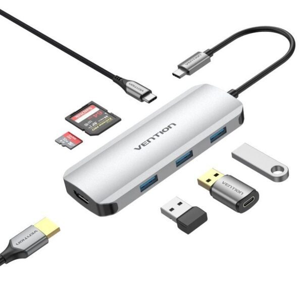 Docking USB Tipo-C Vention TOJHB/ 1xHDMI 4K/ 3xUSB/ 1xUSB Tipo-C/ 1xLector Tarjetas/ Gris 6922794756816 TOJHB VEN-DOCK TOJHB