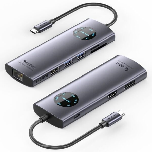 Docking USB Tipo-C Vention TQUHB/ 1xHDMI 4K/ 1xDisplayPort/ 3xUSB/ 1xRJ45/ 1xUSB Tipo-C PD/ 1xLector Tarjetas/ Gris 6922794779884 TQUHB VEN-DOCK TQUHB