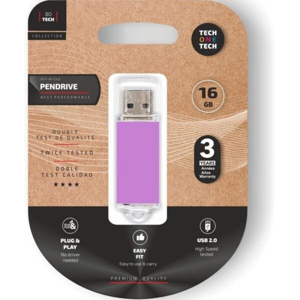 Pendrive 16GB Tech One Tech Basic USB 2.0/ Púrpura Claro 8436546593874 TEC3009-16 TOT-BASIC LPUR 16GB
