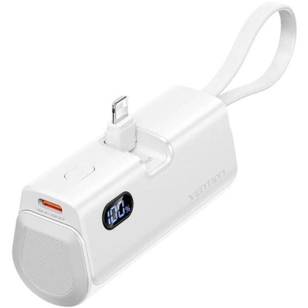 Powerbank 4800mAh Vention FHRW0/ 22.5W/ Blanca/ Incluye Cable USB Tipo-C y Lightning 6922794784604 FHRW0 VEN-BAT FHRW0