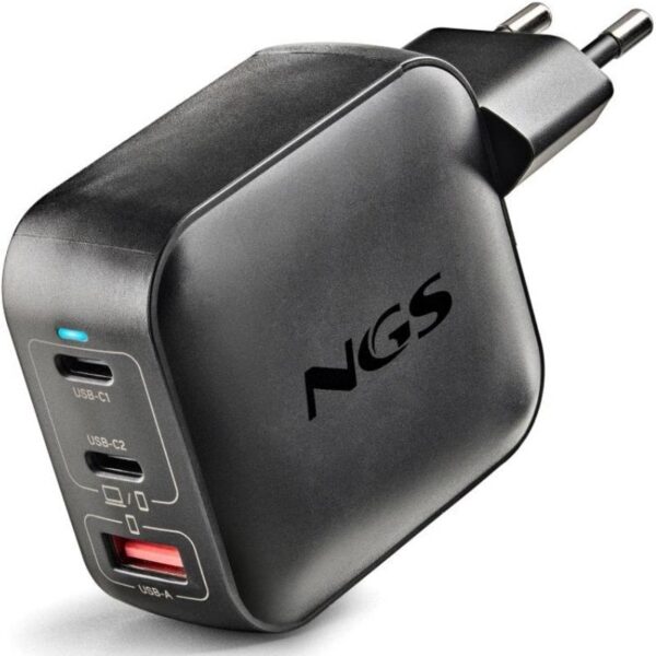 Cargador de Pared GaN NGS BUD100WTINY 100W/ 2xUSB Tipo-C/ 1xUSB/ 100W 8435430627008 BUD100WTINY NGS-CARGA BUD 100W TINY BK